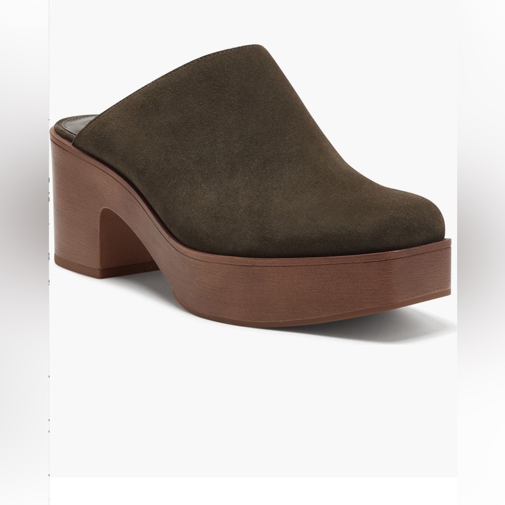 Vince Camuto Olive Green Suede Platform Mules / Clogs